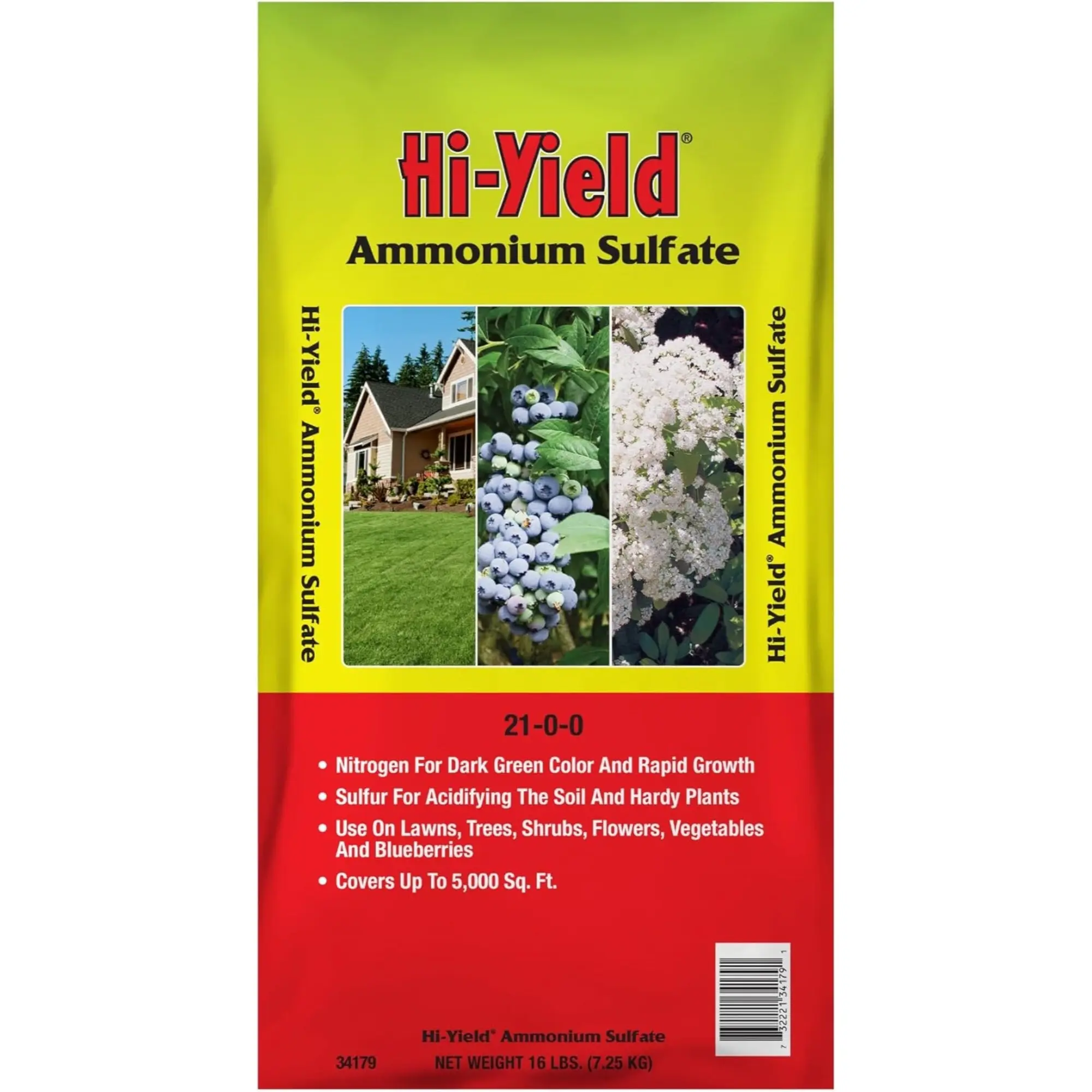 Hi-Yield Ammonium Sulfate 21-0-0 Lawn and Garden Fertilizer, 16lbs, 3,200sq ft