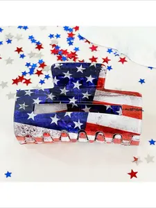 Unique American Flag Hair Claw Clip Square Medium Size Ponytail Holder for Women Independence Day Hair Accessories