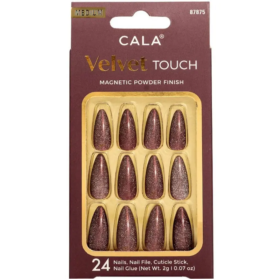 Cala Velvet Touch | Almond Burgundy Cateye Press On Nails