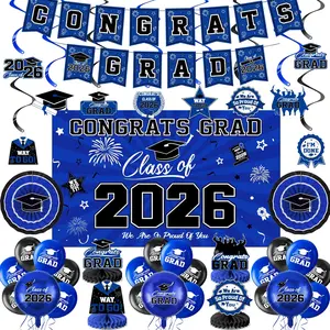 Graduation Decorations 2026-Blue and Black Graduation Party Decorations Supplies Class of 2026 with Graduation Banner, Backdrop, Balloons, Centerpieces, Hanging Swirl for Grad Party