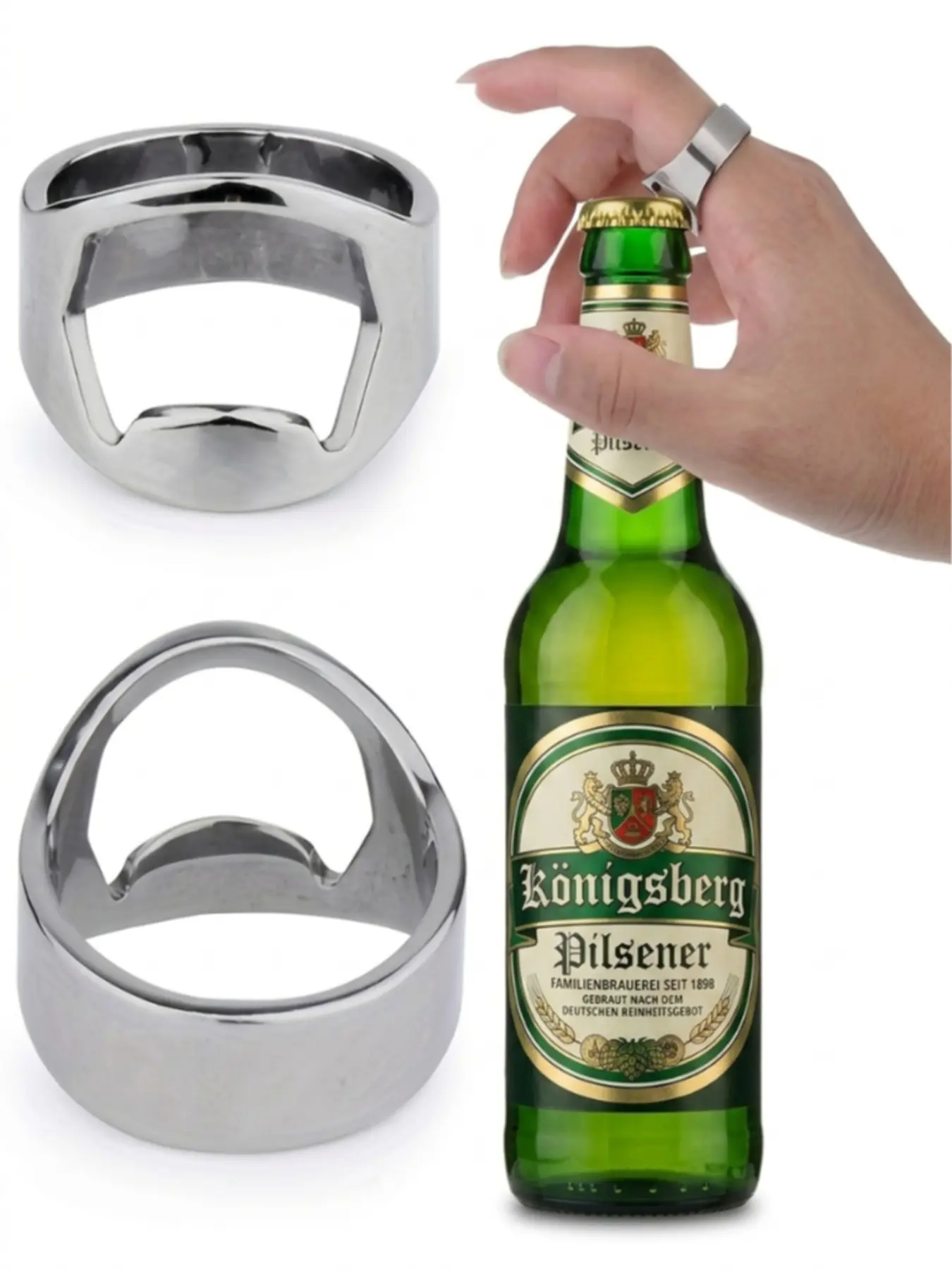 2 Piece Stainless Steel Ring Opener, Creative Portable Drink Bottle Opener Tool, Durable and Easy to Use, Perfect for Father's Day Gift
