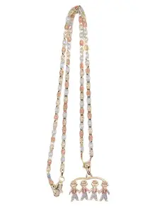 Four Boys Pendant and 20-inch Chain  Necklace with Tri-color Design