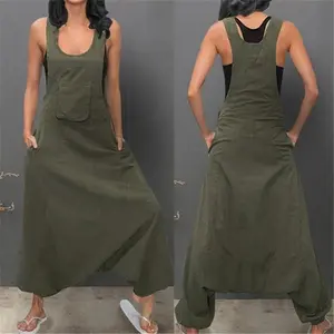 Women's Plus Size Sleeveless Camisole Jumpsuit with Side Pockets, Loose Casual Workwear, Wide Leg Design, All Season Jumpsuit with Camisole Collar