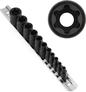 11 count Female Torx Socket Set, E Torx &  Socket Set with Rail, E4 - E20 Torque Sockets