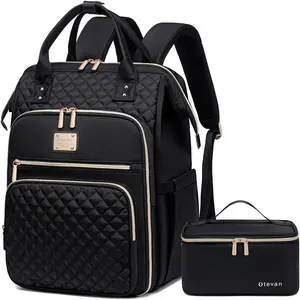 Lunch Backpack for Women, 15.6 inch Laptop Backpack for Women, Work Backpack with Lunchbox,Insulated Backpack Cooler,Teacher Nurse Travel Backpack for Women, Black Classic, 24009