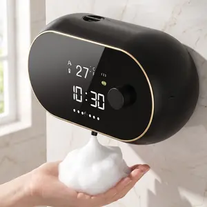 Automatic Soap Dispenser, 500ML Touchless Foaming Soap Dispenser, 3 Adjustable Levels, USB Rechargeable Wall Mounted Electric Soap Dispenser with Infrared Sensor, LED Display, IPX5 Waterproof for Bathroom Kitchen Hotel Commercial (Black)