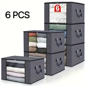 3/6-Pack Large Capacity Woven Fabric Foldable Storage Bins, Storage Bags with Zipper and Reinforced Handles, Bedding, Clothes, Pillows, Quilts, No Electricity Needed, Perfect for Home, Bedroom, Dorm