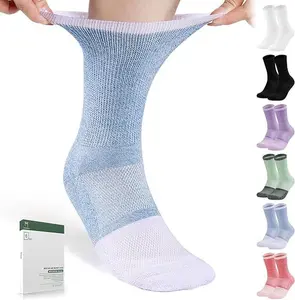 6 Pairs Diabetic Socks for Men Women Non Binding Crew with Seamless Toe for Size 6-9 9-12 High-Quality Viscose Blend Breathable & Comfortable