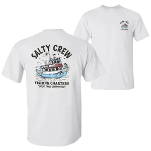 Vintage Sport Fishing Graphic T Shirt 2 Sided Tee Retro Ocean Fishing Charter Deep Sea Angler Short Sleeve Cotton Apparel Summer Vacation Outfit Unisex Top