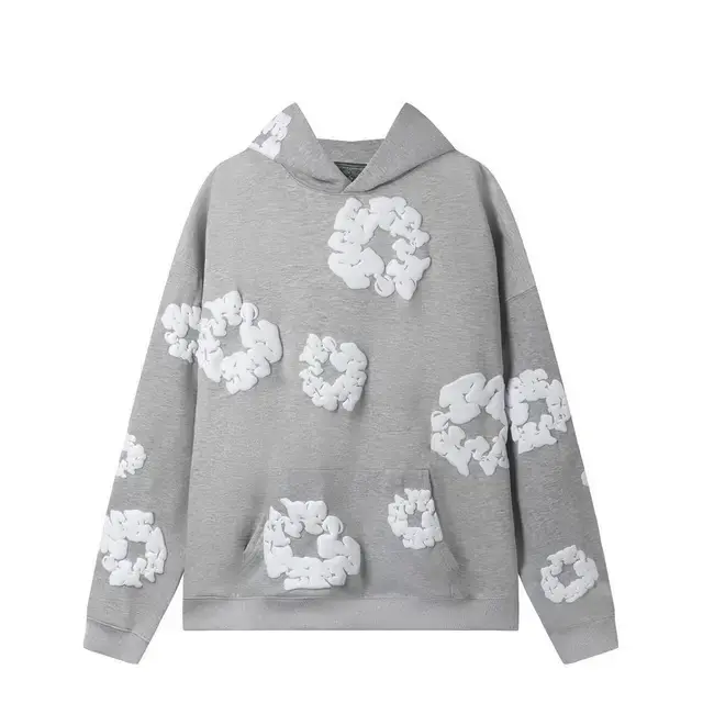 Grey hooded sweatshirt (white floral wre