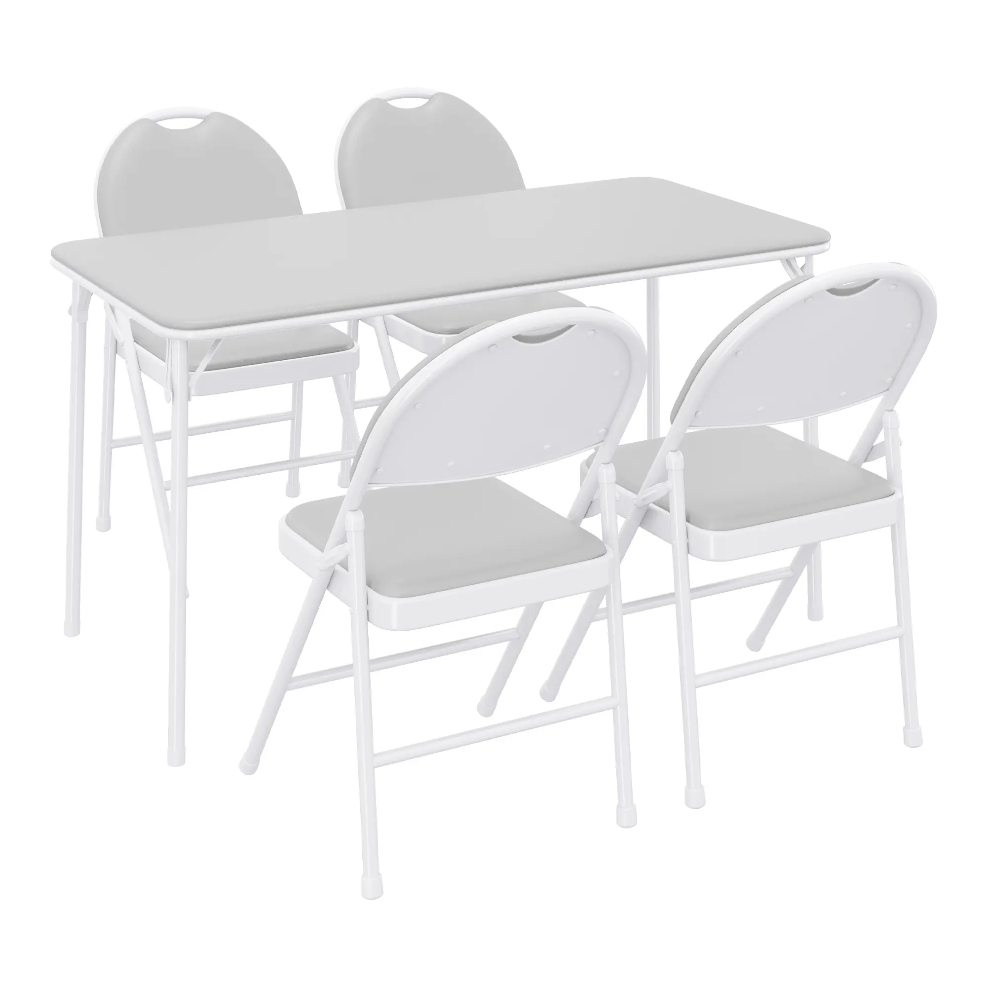 4ft Premium PU Leather Folding Table Heavy Duty 350lbs Capacity Rectangle Folding Card Table No Assembly Waterproof Tabletop Portable Workstation for Board Games Crafts Dining Living Room Home Office Outdoor Grey