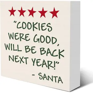 Funny Christmas Sign Cookies Christmas Wooden Box Sign for Home Kitchen Dining Room Bakery Desk Shelf Decor Baking Gifts for Pastry Chef Baking Lover 5x5 inch