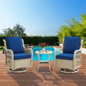 3-Piece Outdoor Wicker Bistro Set - Swivel Rocker Chairs & Tempered Glass Side Table - All-Weather Patio Conversation Furniture - Perfect for Porch, Garden, Backyard, Balcony