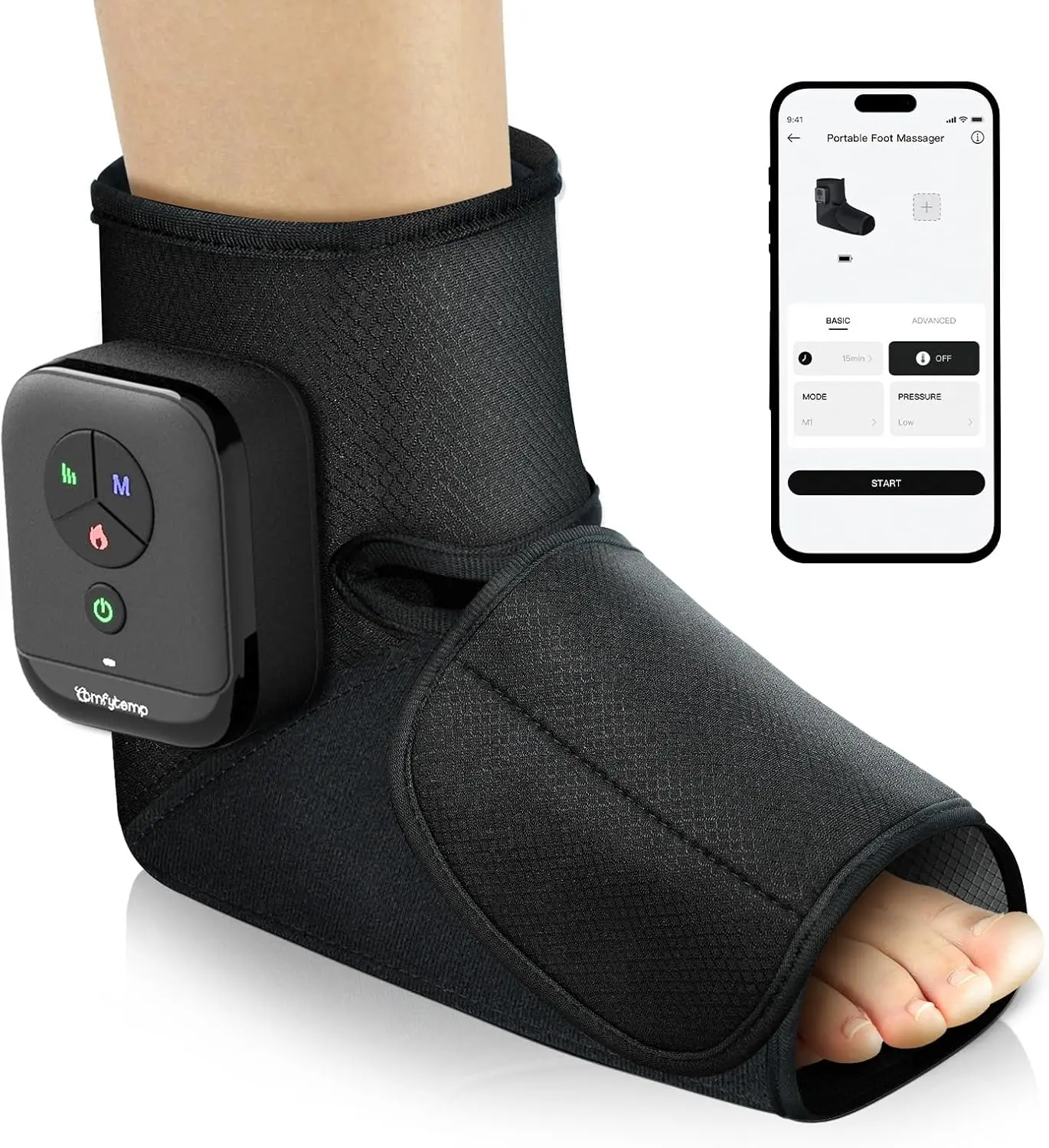 [1 Pack] App-Controlled Portable Foot Massager for Pain Relief, Rechargeable Cordless with Heat Function, 3-Zone Press, Breathable Fabric, Up to 3 Hours Runtime