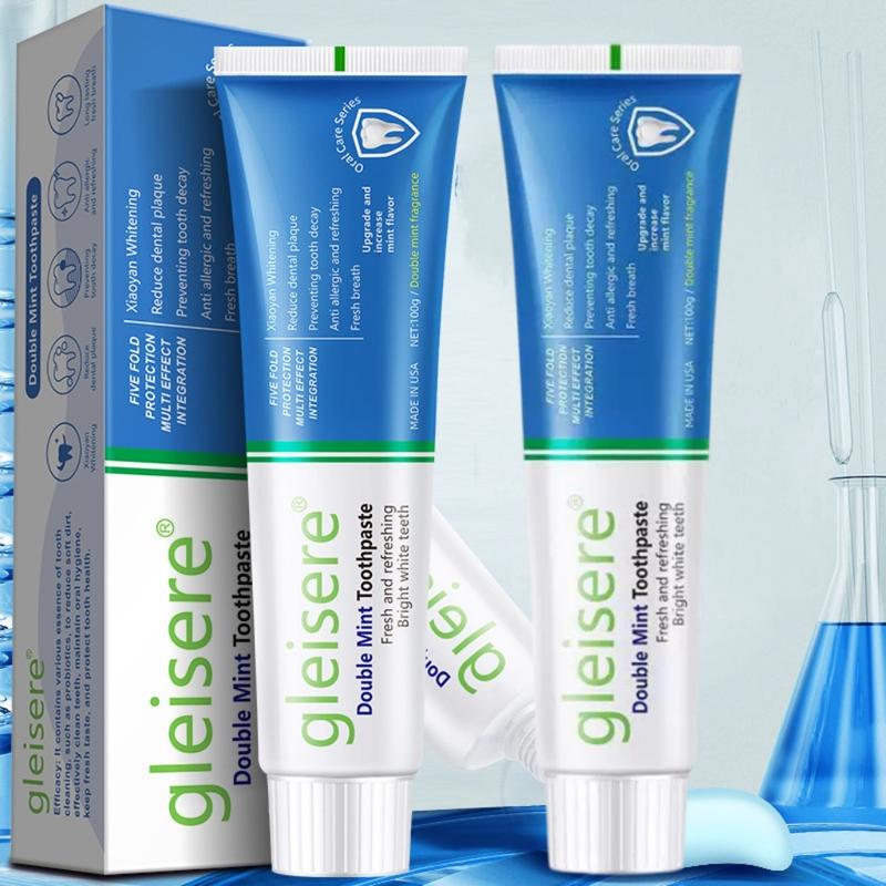 Gleisere Double Mint Toothpaste - 2 Tubes for Radiant Smile & Fresh Breath All Day - Bright White Teeth - Fresh and Refreshing