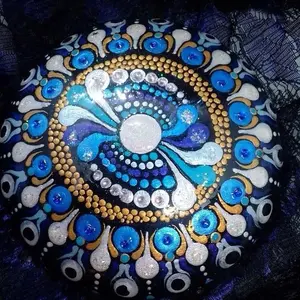 Hand Painted and Hand Crafted Blue Propeller Dot Mandala Stone in 3" and 4.5" Sizes Unique Artistic Design