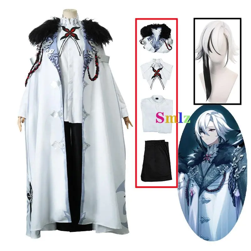 Genshin Impact Fatui Harbingers Arlecchino The Knave Damselette Anime Cosplay Cloth Set - Includes Cloak, Wig, and Accessories for Fans, Costume Wear