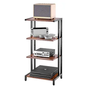 VEVOR 5-Tier AV Media Stand with Wheels, Wooden Audio-Video Media Stand for DVD Players/Cable Boxes/Games Consoles, Height-Adjustable Media Storage Cabinet for Gaming, Recording Room, BlackVEVOR Super Brand Day