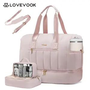 LOVEVOOK Travel Duffle Bag, Puffer Weekender Bags For Women with Shoe Compartment,42L Carry On Duffel Bags For Airplanes,Hospital Bag for Labor and Delivery,Overnight Bag With Toiletry Bag,2Pcs Set,TikTokShopStockUp