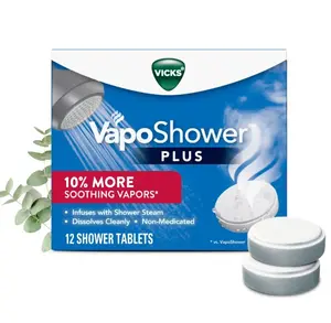Vapo Shower Tablets Plus, Soothing Non-Medicated Vapor Steamers with Menthol Scent, 12 Count