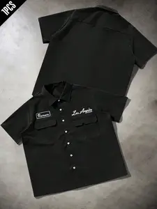 Workwear Shirt | Casual Button Front Vintage 'Los Angeles' Letter Print Short Sleeve | Loose Fit with Double Pockets | Perfect Summer Street Style Piece 🔥 #MensFashion #WorkwearStyle #OOTD #TikTokFinds #SummerOutfit