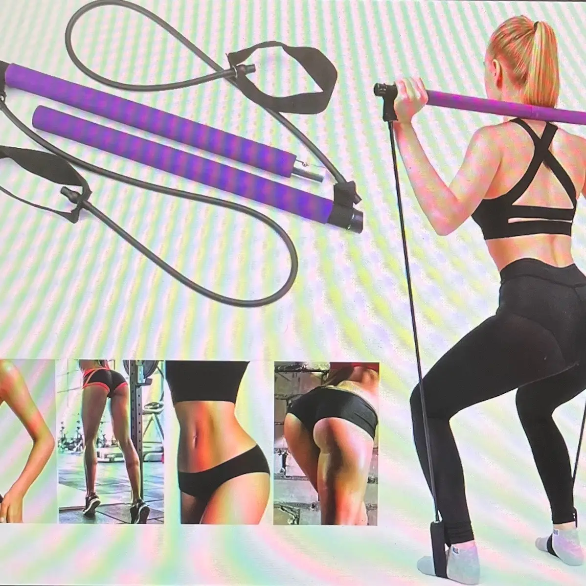 Adjustable Pilates bar kit resistance band exercise stick toning gym