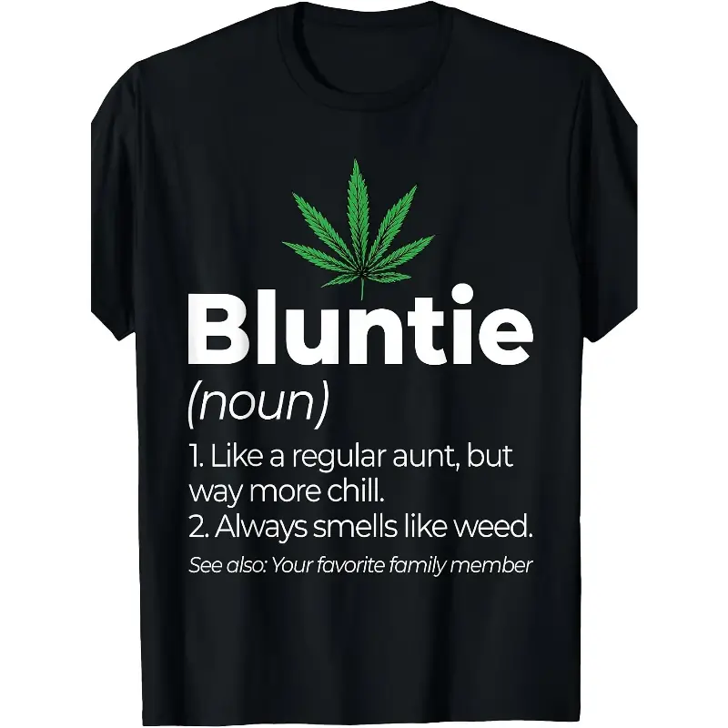 Men's Thick Cotton Relaxed Fit T-Shirt - Retro Bluntie Graphic Round Neck Casual Top, Funny Stoner Aunt Gift, Machine Washable for Smokers