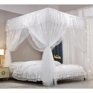 4 Corners Post Ruffle Bed-Layer Cozy Drape Netting 4 Opening Net for Girls Adults Bedroom Decoration (White/White, 53" W*78" L*82"*H/(Full))