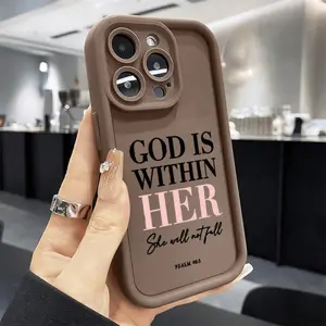 Christian Psalm 46:5 Phone Case for iPhone 11 12 13 14 15 16 E 17 Pro Max Plus Mini & Samsung S21-S26, A13 - A54, Note 20, "God Is Within Her She Will Not Fall" Inspirational Quote, Brown Matte Shockproof Cover for Women, Tpu, Multi-Model