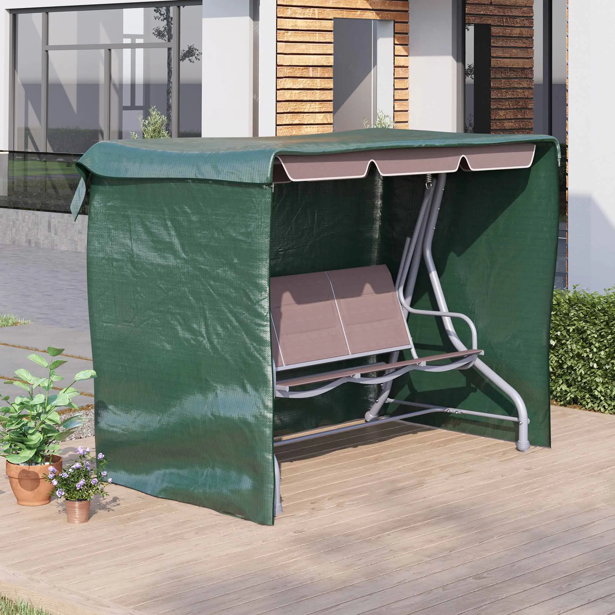 Dark Green 3 Seater Patio Swing Cover Heavy Duty Polyethylene Waterproof UV Resistant All Weather Protection Drawstring And Buckle Fasteners 84 6X61X59 1 Inch For Outdoor Garden Furniture