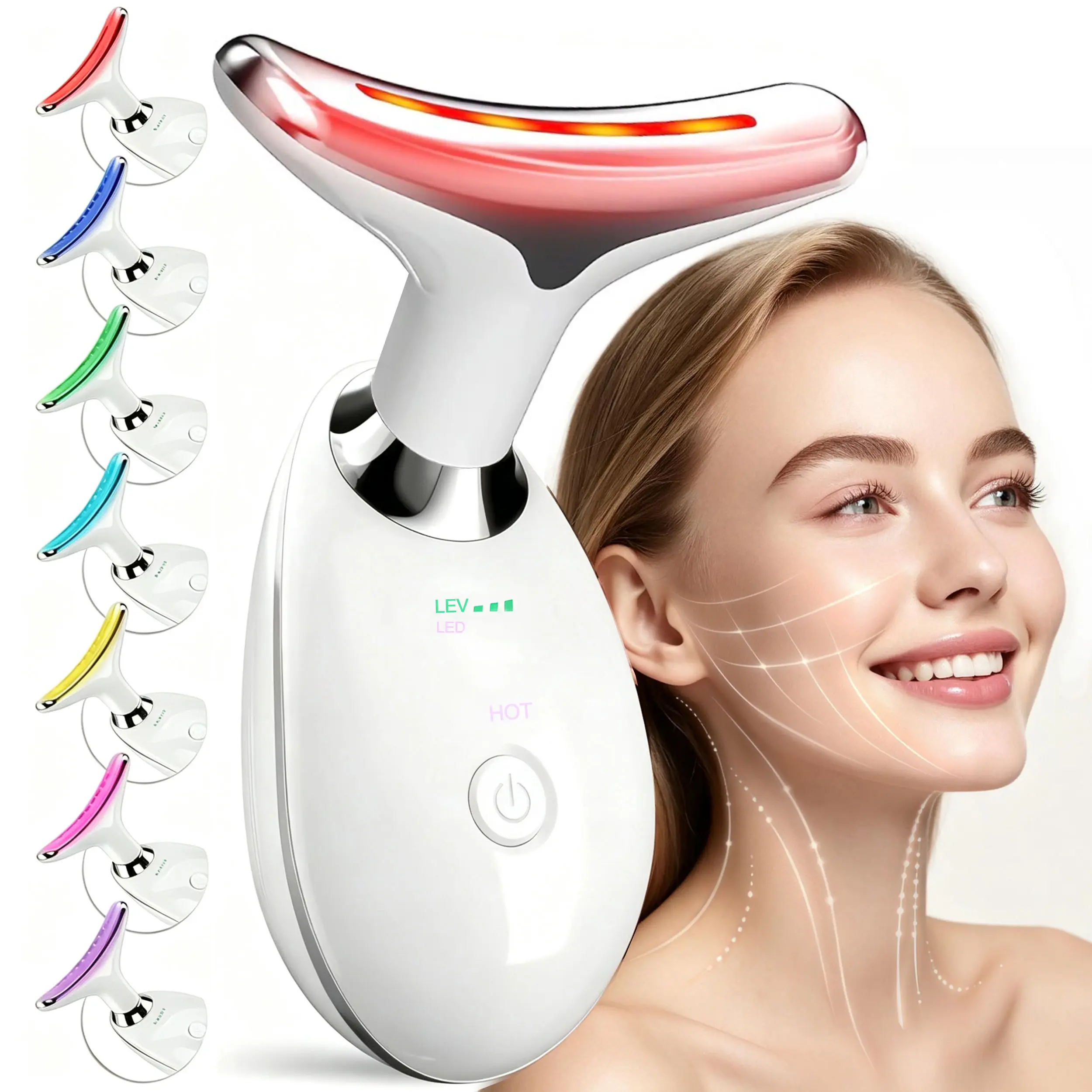 7 Color Facial Massager Tool, Facial and Neck Massager with 7 LED Light, Skin Care Device, Portable Electric Face Massage Device for Face & Neck & Leg, Gift for Women Mother