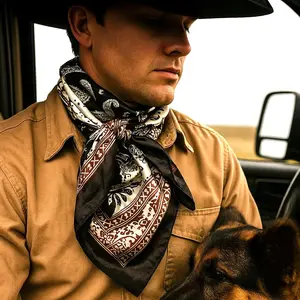 35X35" Two Tone Black Paisley Wild Rag / Scarf WR2559 35X35" Two Tone Black Paisley Wild Rag / Scarf WR2559