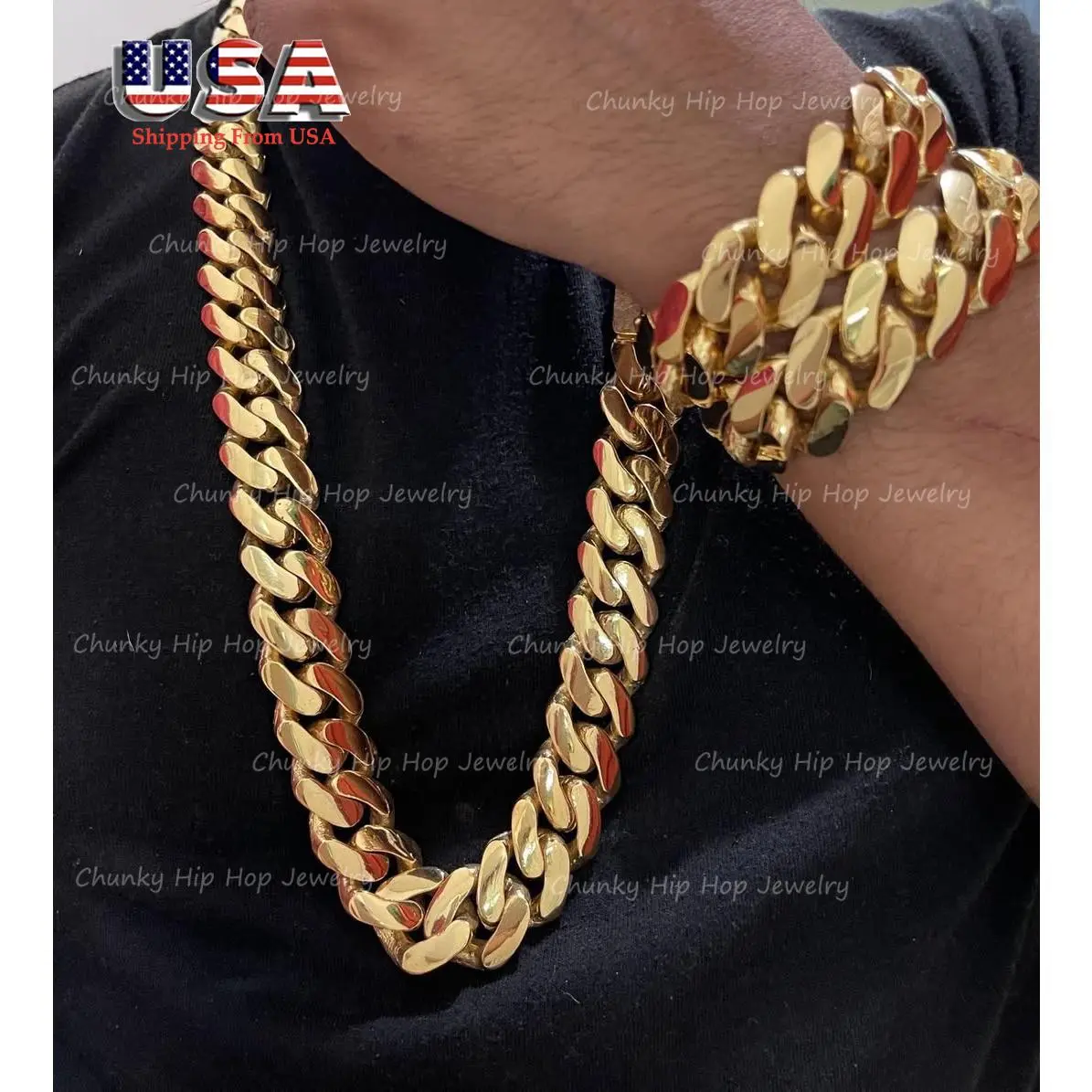 14k Gold Palted Huge Necklace 316L Stainless Steel Super Heavy Cuban Link Miami Chain With Copper Clasps