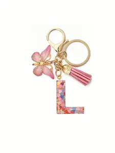 Letter Charm Butterfly Fringe Keychain, Initial Letter Design, Fashion Bag & Key Accessory, Perfect Gift Choice, Ditsy Floral Pattern, Bag Pendant Keychain