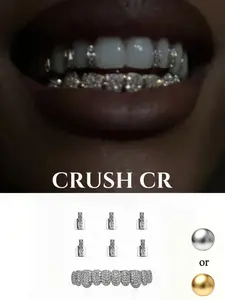 CRUSH CR Iced Out Full Mouth Grillz and CZ-Encrusted, Rhinestone Single Tooth Charms Tooth Gem 18K Gold Plated in Gold and Silver Options Perfect for Hip Hop Concerts, Club Nights, Streetwear Flex Fits Ideal for Rappers and Trendsetters