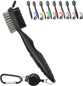 Golf Club Brush, Club Groove Cleaner with 2 Ft Retractable Extension Cord and Aluminum Carabiner, Golf Bag Accessories for Men and Women