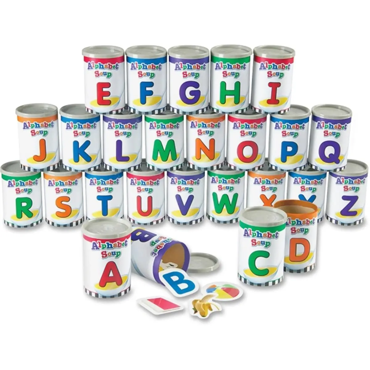 Learning Resources Alphabet Soup Sorters Skill Set - 209-Piece Cardboard Can, Learning Chart, Preschool Alphabet Tool, Sensory Toys for Kids, 3 and Up, Children Ages 3 and Up, Spelling & Vocabulary Aid, Cat Toy, Engages in Spelling, Alphabet Learning Char