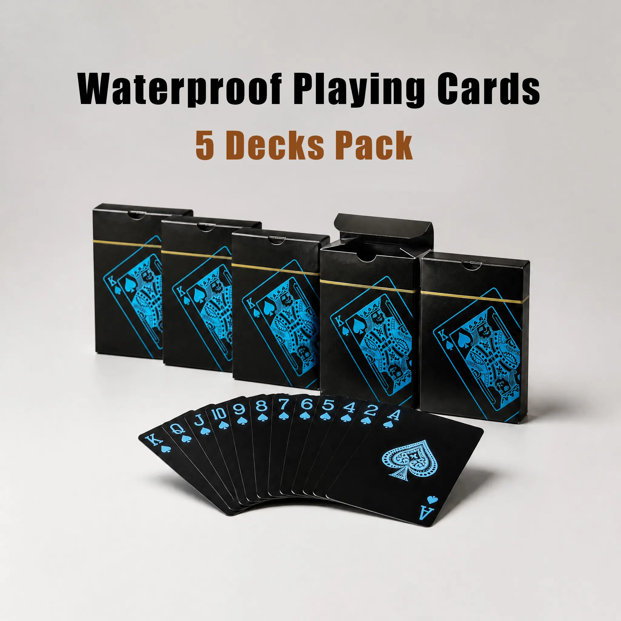 Waterproof PVC Playing Cards, Obsidian Cyan, 5 Decks Pack