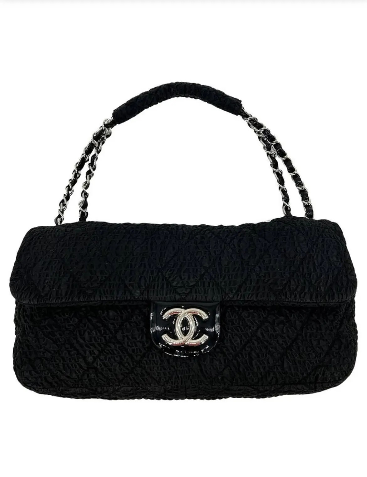 Pre-owned CHANEL Nylon Shoulder Bags RARE Black Cloquèe XL Classic Flap