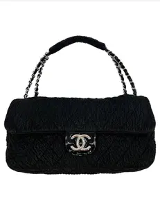 Pre-owned CHANEL Nylon Shoulder Bags RARE Black Cloquèe XL Classic Flap