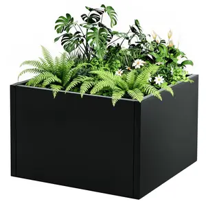[FLASH SALE] Garvee Durable Black Metal Raised Garden Planter Bed with Base – Sturdy Iron Outdoor Flower Box for Plants & Vegetables – Modern Design – Size: 46x46x30cm, Includes Base