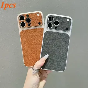 Luxury Lychee Texture Leather Matte Hard Case For iPhone 17 Pro Max 16 15 14 13 12 ProMax Full Lens Protection Back Cover Shell