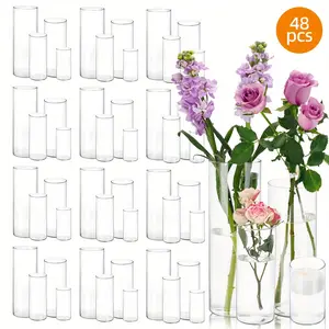 TOMNK 4/12/24/48pcs Clear Glass Cylinder Vases, 4, 6, 8, 10 Inch Tall Cylinder Vases for Centerpieces, Glass Flower Vase, Hurricane Floating Candle Holder Vase for Kitchen, Party, Wedding, Home Decor, for Valentines Decorations, Halloween, Christmas