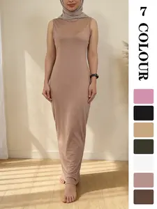 Muslim Sleepwear inner dress for Women, Ramadan Eid Pure Color Sleeveless inner Dress, Dubai Luxury Islamic Kaftan Underwear, Comfortable Long Nightgown, Maxidresses [not included hijab], Muslim Women Gowns