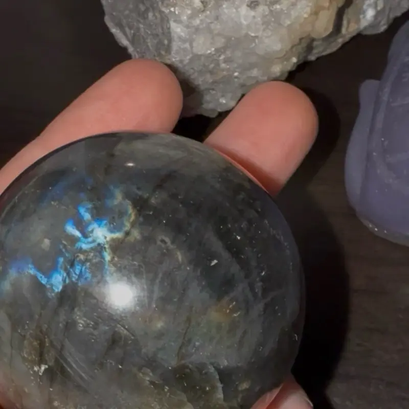 Polished Natural Labradorite Crystal Sphere, Blue-Gold Fire Rare Stone Carving for Collectibles & Cultural Items