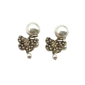 Pre-owned Dior Tribales Butterfly Earrings With White Resin Pearls DOJE14
