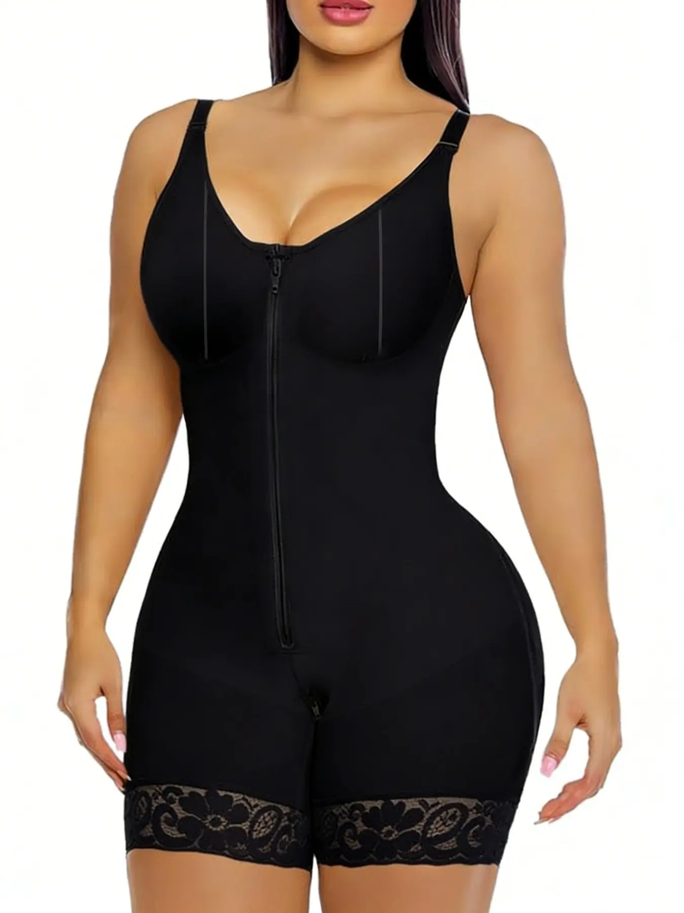 Women's Adjustable Straps Shapewear, Fajas, Faja Compression Shapewear, Stretchy Bodysuit, Tummy Control And Butt Lifting Zipper Body Shaper, Colombian Shapewear, Fajas Colombianas Bodysuit, Underwear, Suitable For Sports, Training
