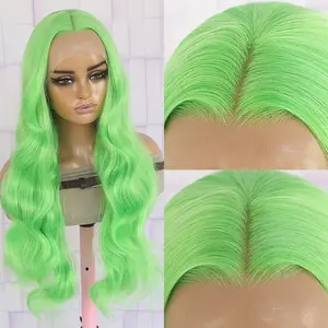 28 Inch Green Lace Front Wigs For Women 13X4 Curly Wave Glueless Colored Wigs Pre-Plucked Hairline 180% Density Free Part Body Wave Lace Wigs Comfortable Suitable For Daily Wear & Special Occasions Wig