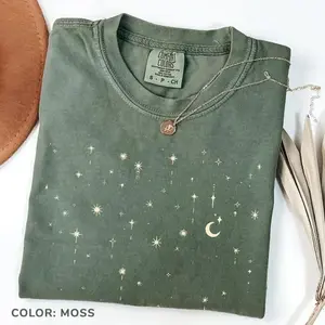 Comfort Colors Vintage Starlight Cute T-shirt - Celestial Tee T-shirt, Mystical Moon T-shirt, Astrology, Space Trendy, Astrological Gift For Her Cute Cotton Graphic Tees Funny Shirt Tee