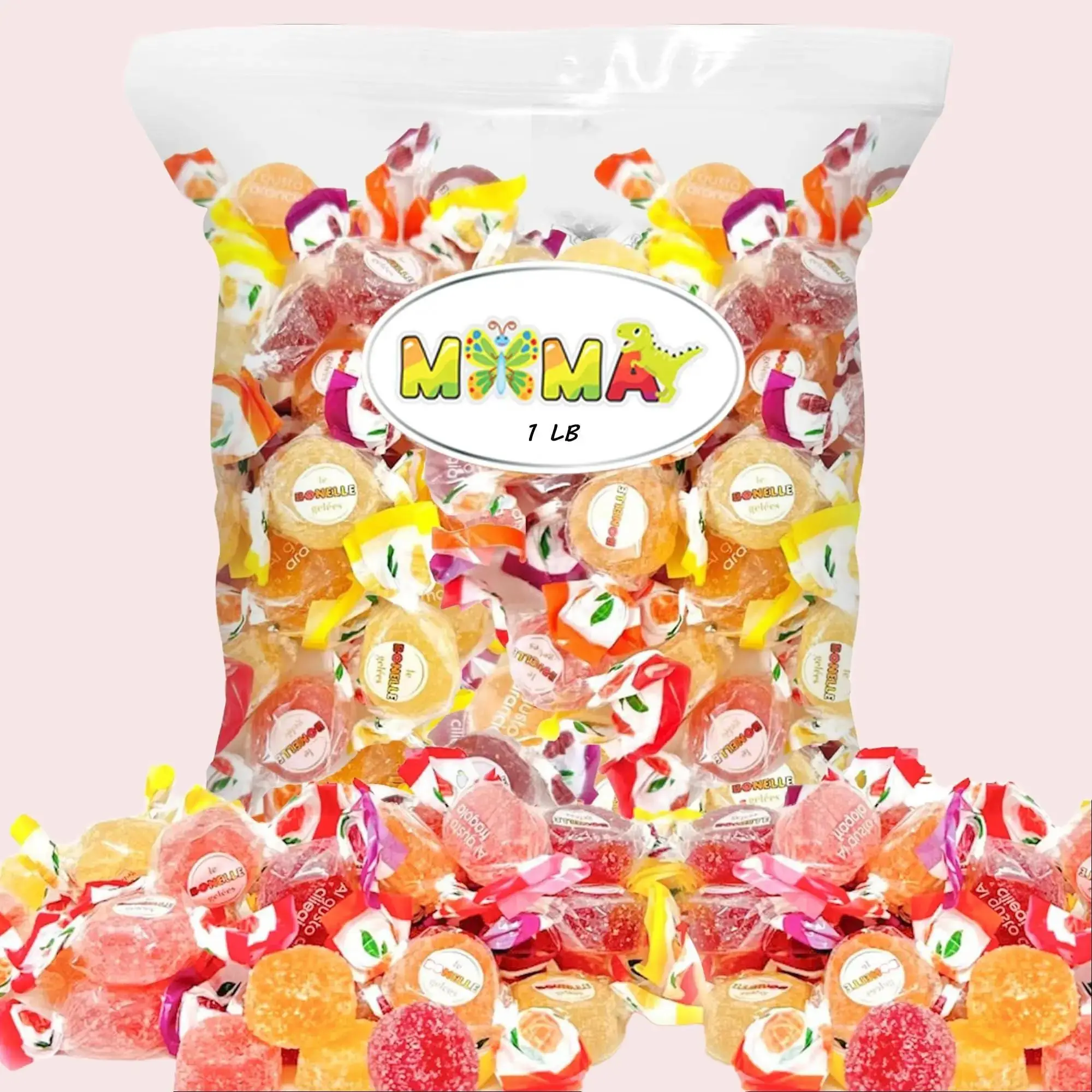 Bonelle Sugar-Free Italian Fruit Jelly Candy - 1 lb Assorted Individually Wrapped Jelly Fruit Candy - Delicious Christmas Candy for Gifting & Sharing Snack Bonbon Sweet Bulk Easter